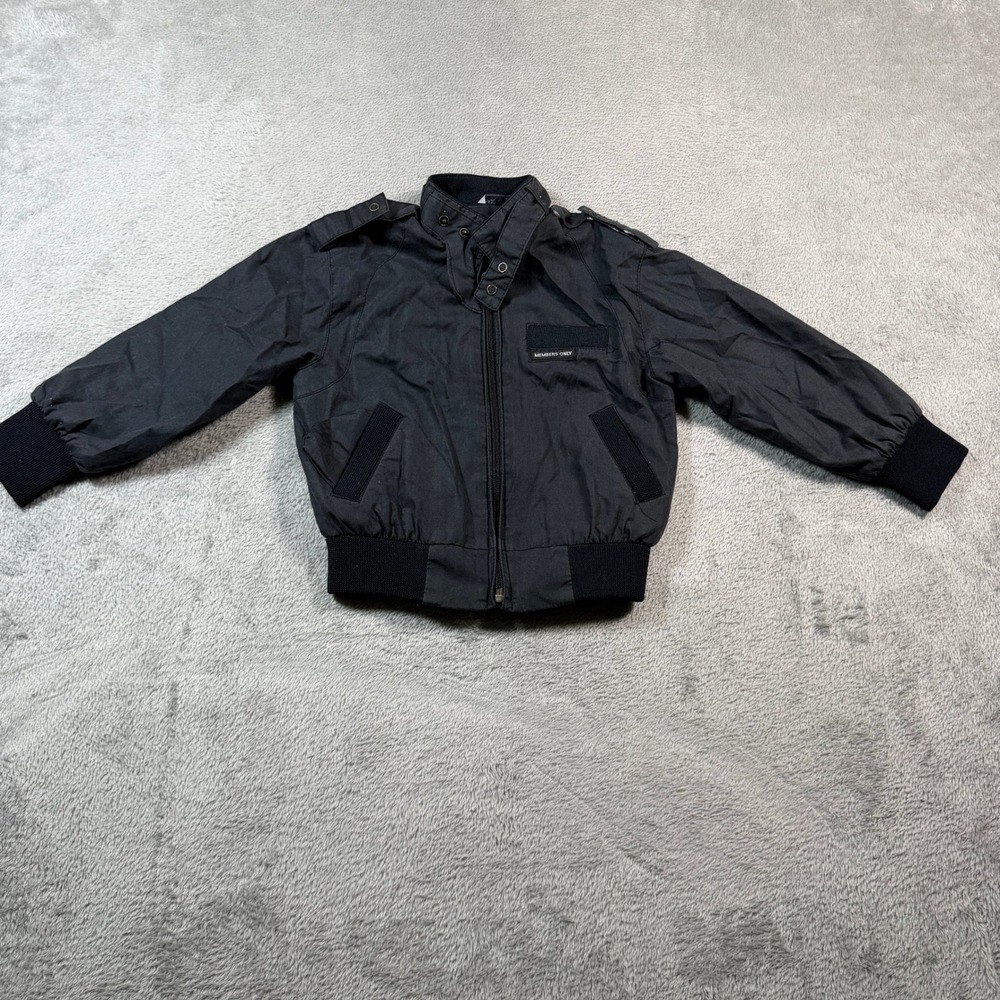 Members Only‎ Bomber Jacket Kids Size 4 Black Vintage Racer Style